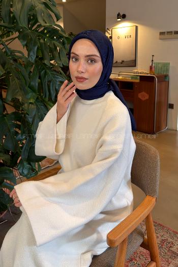Lamelif GG Desen Ayrobin Floş Jakar Eşarp Gece Mavisi