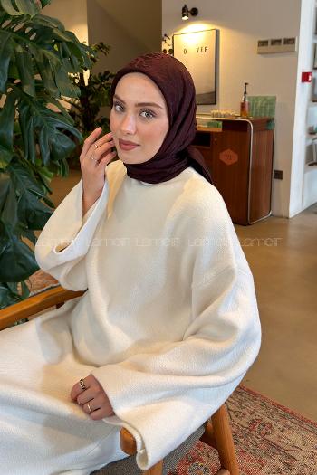 Lamelif GG Desen Ayrobin Floş Jakar Eşarp Koyu Bordo