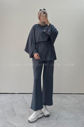 Anthracite Crew Neck Long Arm Without Accessories Regular Trousers Suit