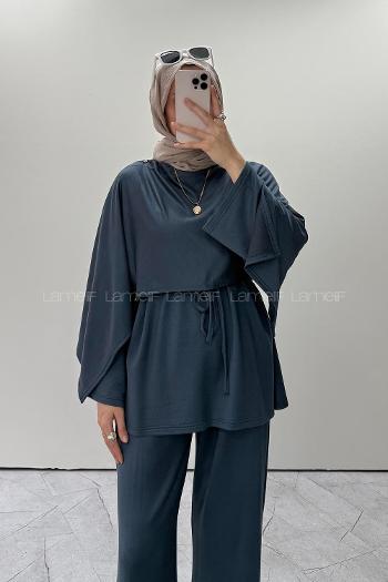 Anthracite Crew Neck Long Arm Without Accessories Regular Trousers Suit
