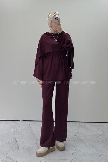 Plum Crew Neck Long Arm Without Accessories Regular Trousers Suit