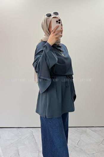 Lamelif Omuz Şal Detaylı Tunik Antrasit