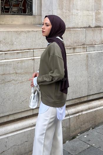 Lamelif Sweat Gömlek Garnili Tunik Haki
