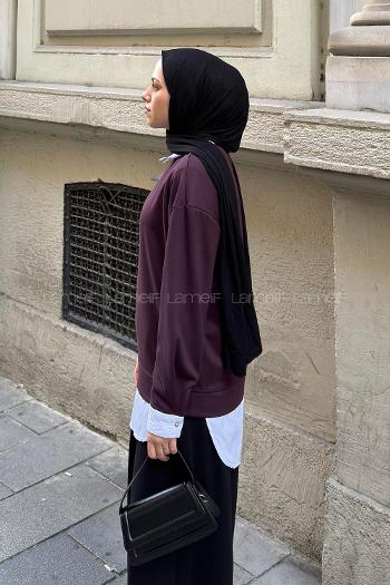 Lamelif Sweat Gömlek Garnili Tunik Mürdüm