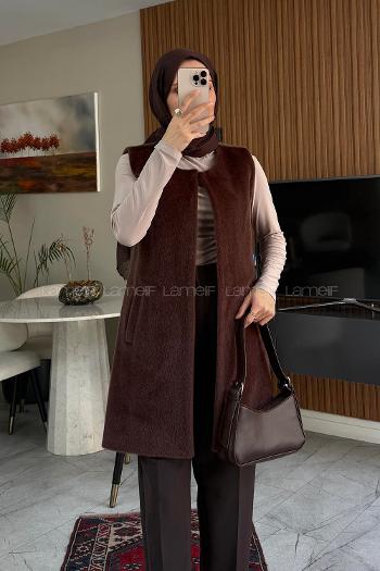 Lamelif Cep Detaylı Yelek Kahverengi