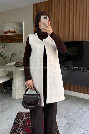 Lamelif Cep Detaylı Yelek Krem