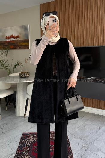 Lamelif Cep Detaylı Yelek Siyah