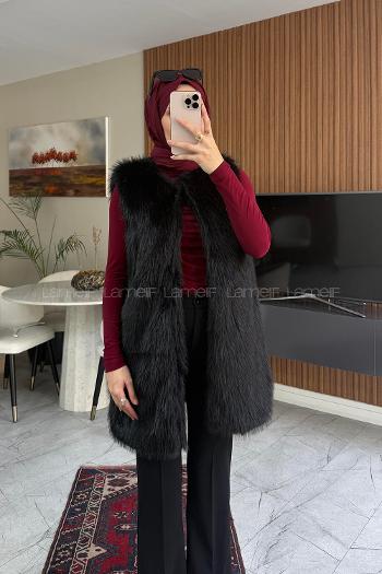 Lamelif Kürk Yelek Siyah