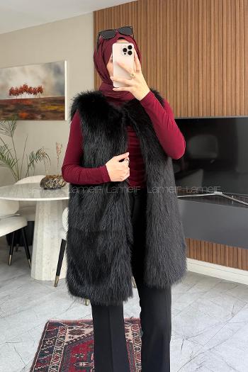 Lamelif Kürk Yelek Siyah