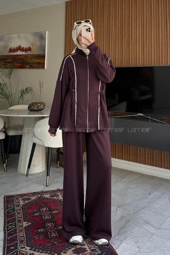 Plum Neckband Long Arm Modal Regular Trousers Comfortable Suit
