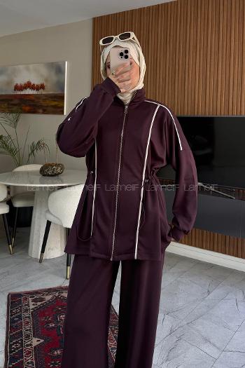 Plum Neckband Long Arm Modal Regular Trousers Comfortable Suit