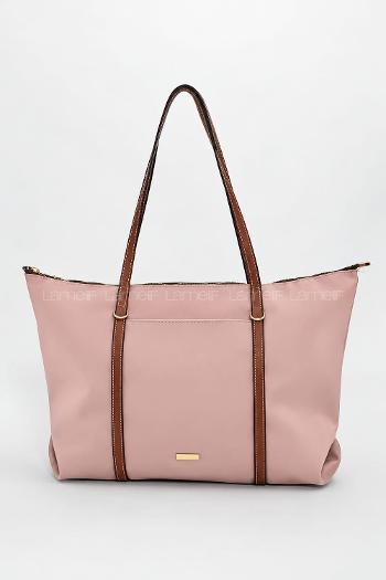 Lamelif Şeritli Shopper Kadın Omuz Çantası Pembe