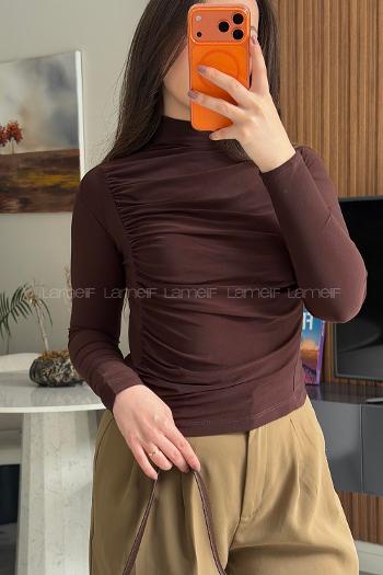 Lamelif Büzgü Detaylı Bluz Kahverengi