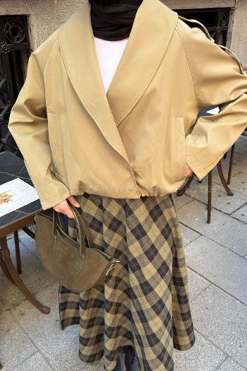 Army Green Scarf Neck Long Arm Lycra Polyester Jacket