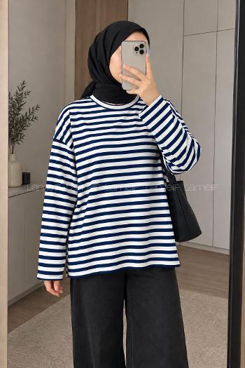 Lamelif Çizgili Oysho Sweat Lacivert