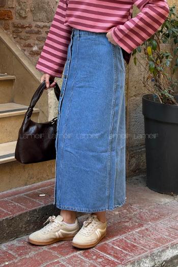 Ice Blue Denim Straight Skirt Skirt