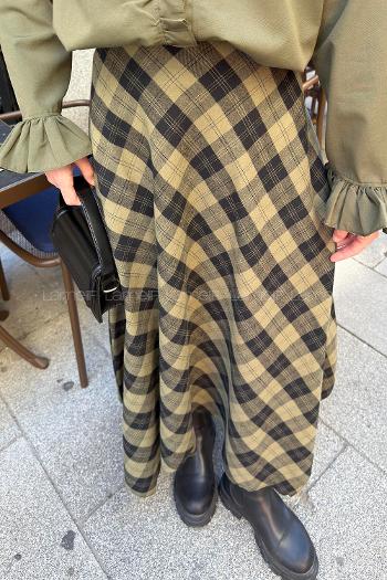 Lamelif Ekose Desen Etek Haki