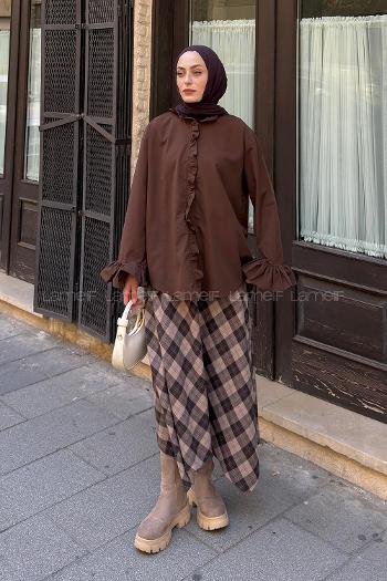 Lamelif Fırfırlı Gömlek Acı Kahve