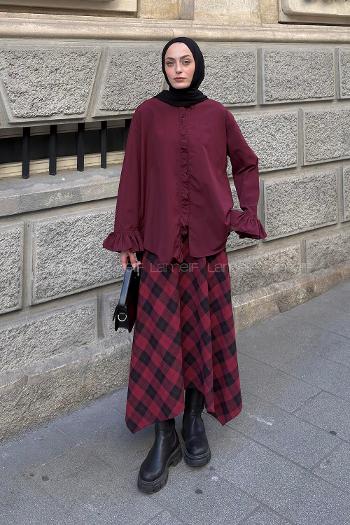 Plum Mandarin Collar Long Arm Poplin Fabric Unprinted Shirt