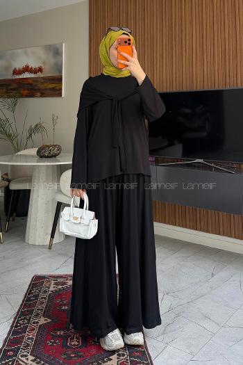 Black Crew Neck Long Arm Regular Trousers Suit