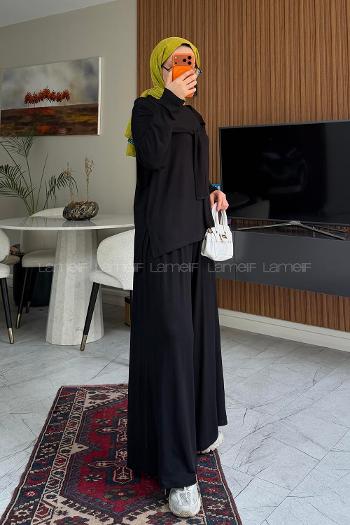 Black Crew Neck Long Arm Regular Trousers Suit