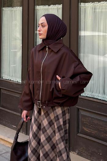 Bitter Brown Shirt Collar Long Arm Lycra Polyester Jacket