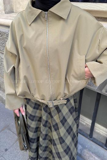 Army Green Shirt Collar Long Arm Lycra Polyester Jacket