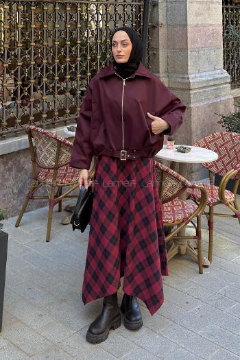 Plum Shirt Collar Long Arm Lycra Polyester Jacket