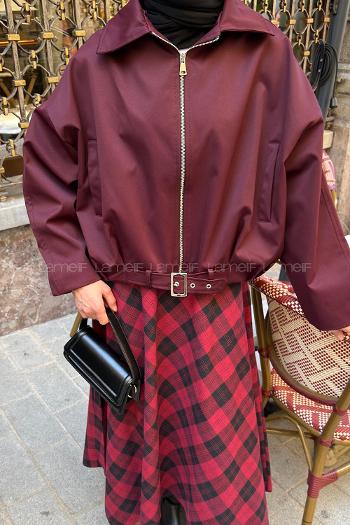 Plum Shirt Collar Long Arm Lycra Polyester Jacket