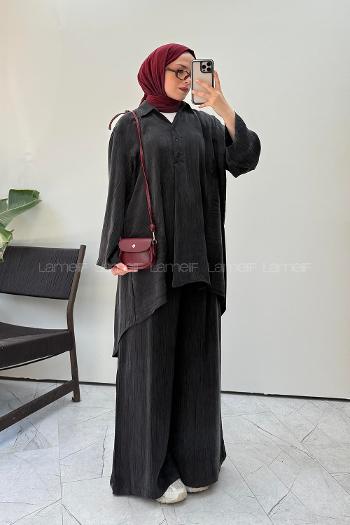 Lamelif Gömlek-Pantolon Salaş Takım Siyah