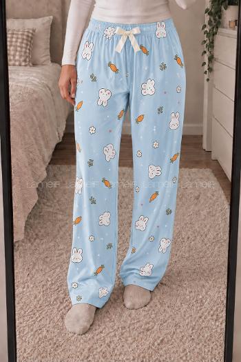 Lamelif Milan Kumaş Tavşan Desenli Pijama Altı