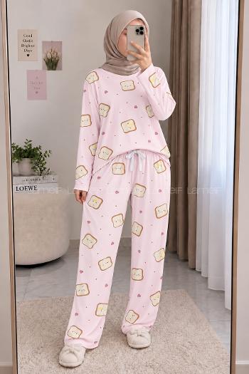 Lamelif Sevimli Tost Desenli Pijama Takımı