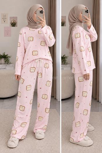 Lamelif Sevimli Tost Desenli Pijama Takımı