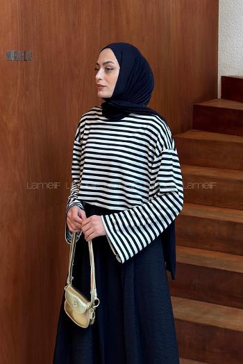 Lamelif Çizgili Oysho Sweat Lacivert