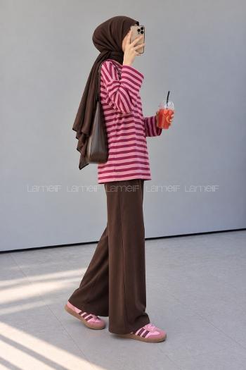 Lamelif Çizgili Oysho Sweat Pembe-Mürdüm
