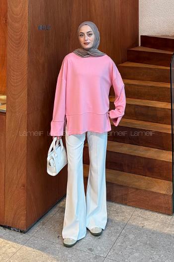 Lamelif Yırtmaç Detaylı Oysho Sweat Pembe