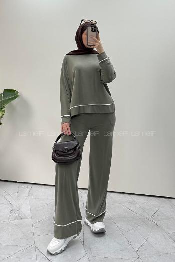 Lamelif Biye Detaylı Oysho Pike Takım Haki