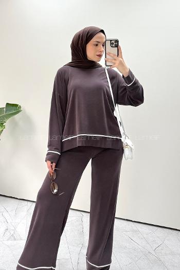 Lamelif Biye Detaylı Oysho Pike Takım Mürdüm