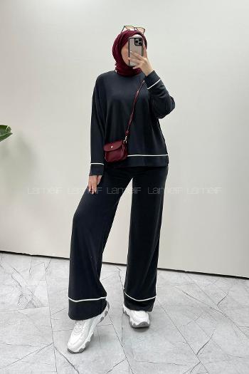 Lamelif Biye Detaylı Oysho Pike Takım Siyah