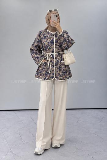 Indigo Crew Neck Long Arm Jacket