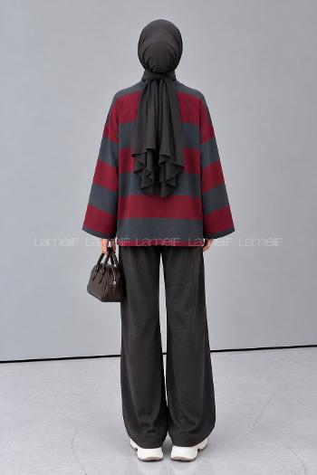 Lamelif Kol Armalı Sweatshırt Bordo Gri