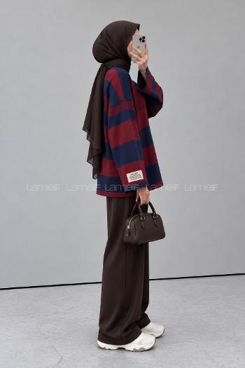 Lamelif Kol Armalı Sweatshırt Lacivert Bordo