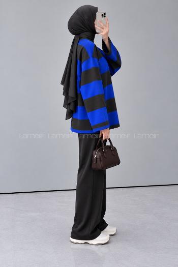 Lamelif Kol Armalı Sweatshirt Mavi-Kahverengi