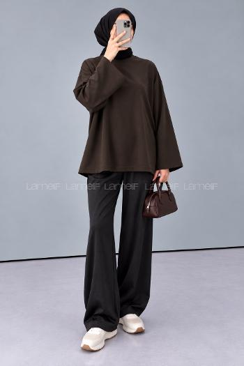 Lamelif Oversize Basic Sweatshirt Acı Kahve