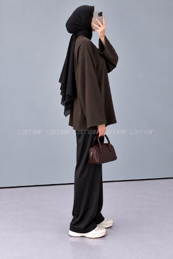 Lamelif Oversize Basic Sweatshirt Acı Kahve