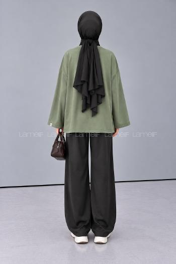 Lamelif Oversize Basic Sweatshirt Haki