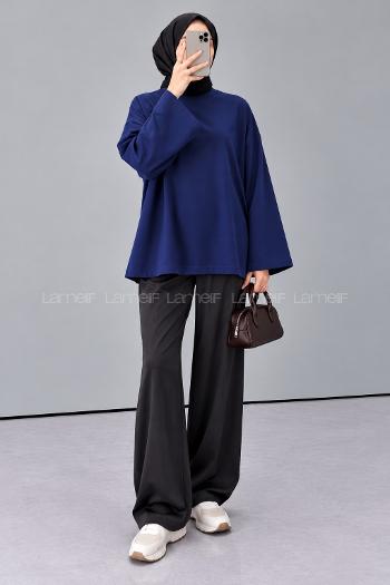 Lamelif Oversize Basic Sweatshirt Lacivert