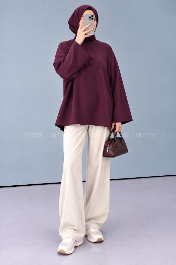 Lamelif Oversize Basic Sweatshirt Mürdüm