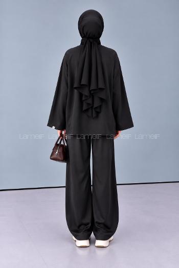 Lamelif Oversize Basic Sweatshirt Siyah