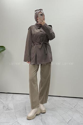 Brown Neckband Long Arm Cotton Jacket